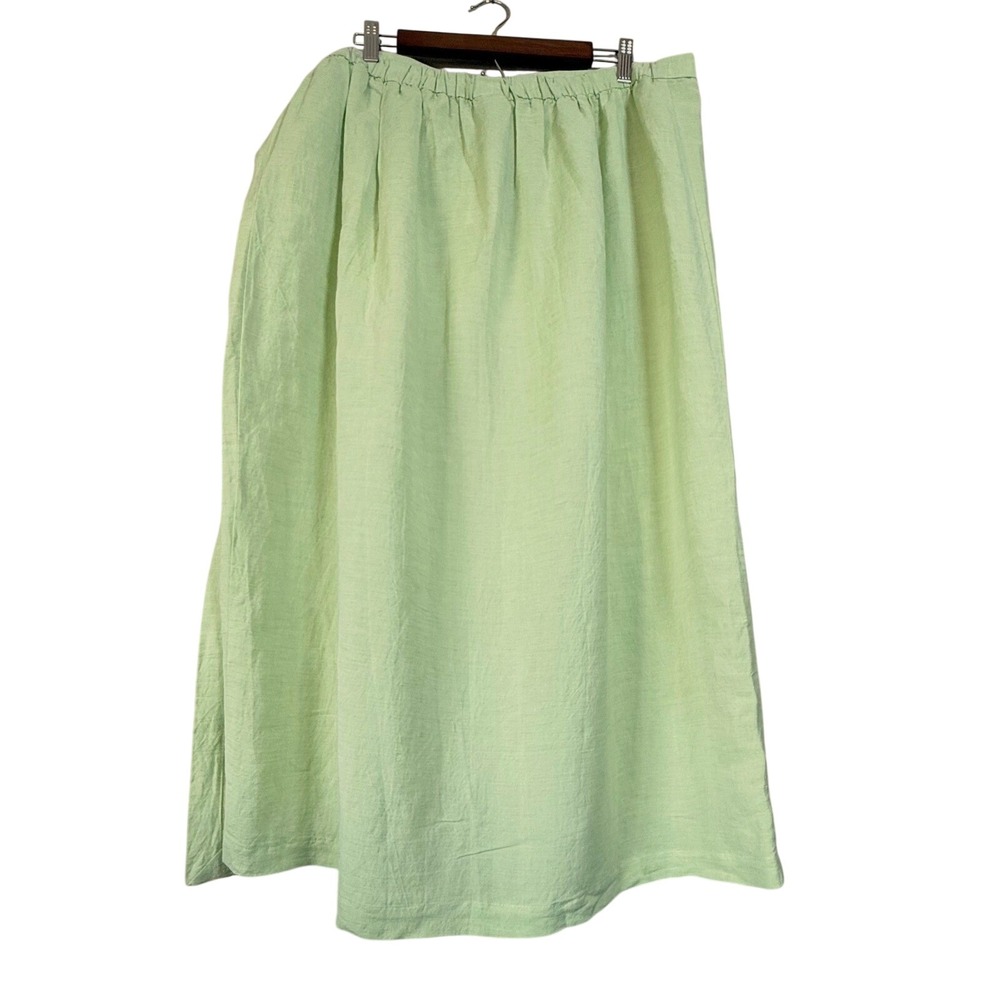 Eileen Fisher Button Wrap Skirt Women 3XP Lime Green NWT Linen Blend Midi - Picture 12 of 13